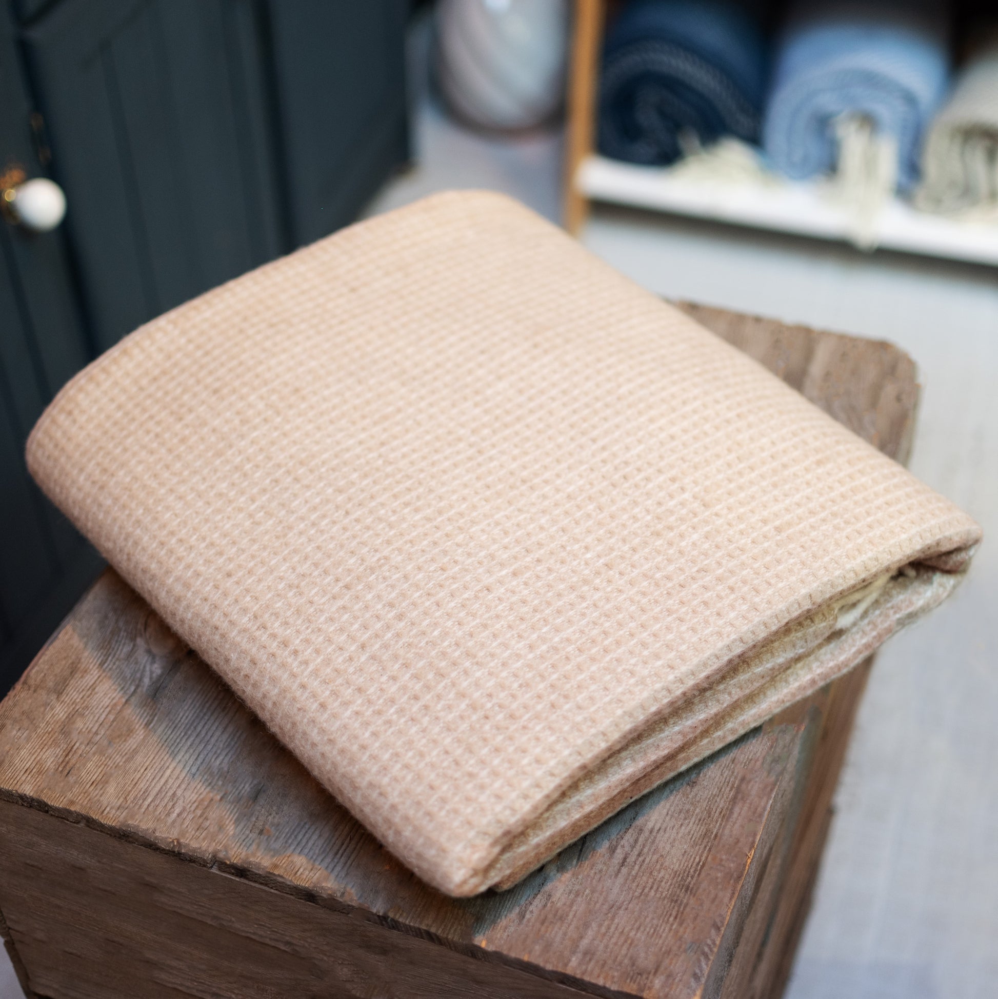 Recycled Wool Waffle Blanket in Camel - THE BRISTOL ARTISAN