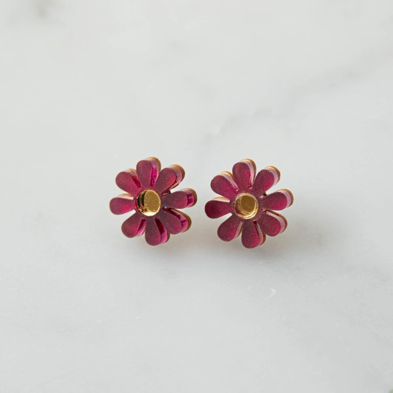 Daisy Stud Earrings - Aubergine & Gold - THE BRISTOL ARTISAN