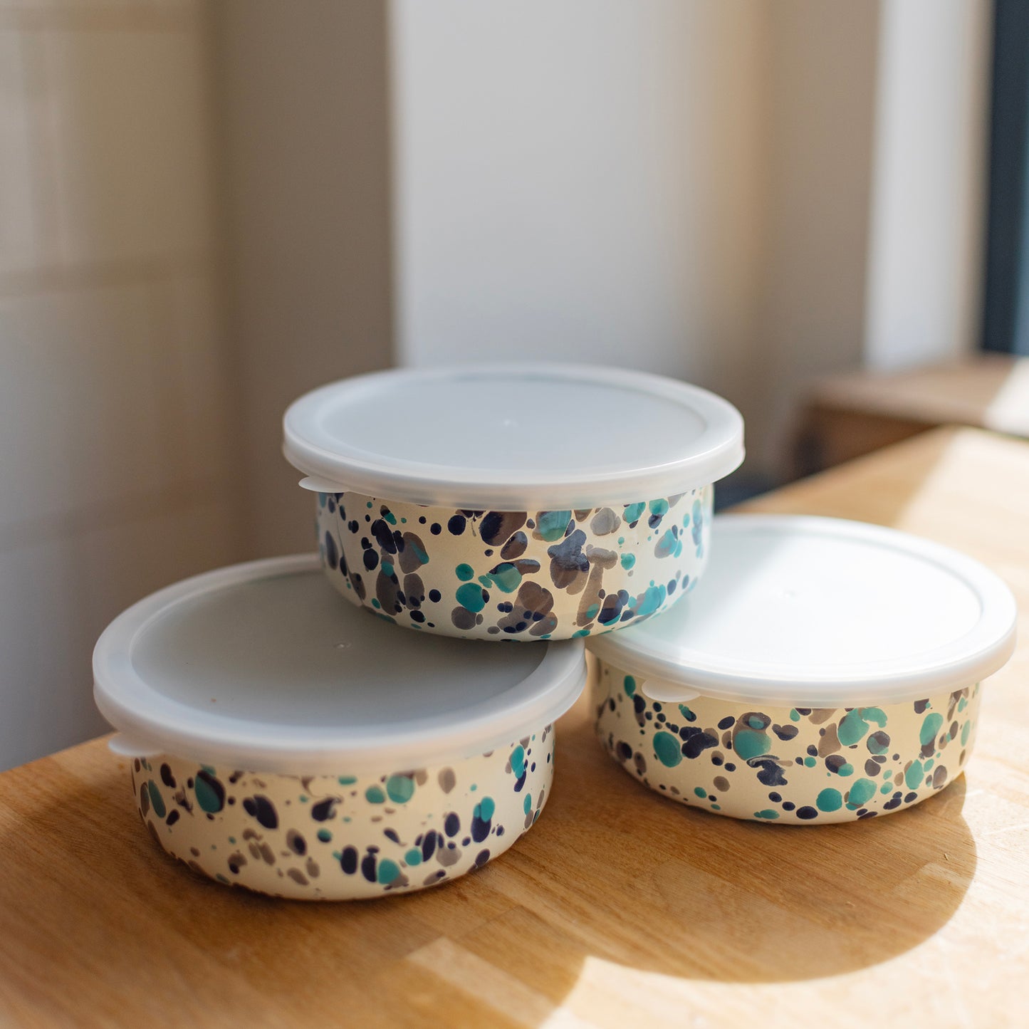 Dark Turquoise Splatter Enamel Storage Box - THE BRISTOL ARTISAN