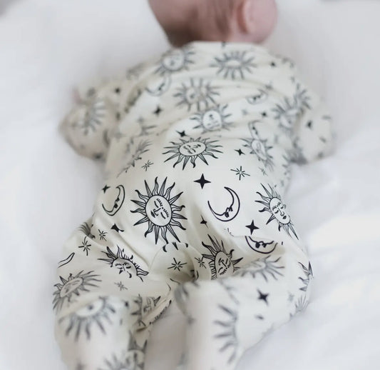 Sun & Moon print baby sleep suit by Fred & Noah - THE BRISTOL ARTISAN