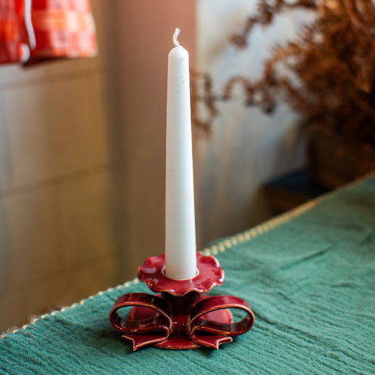 Bow Candle Holder - Burgundy - THE BRISTOL ARTISAN