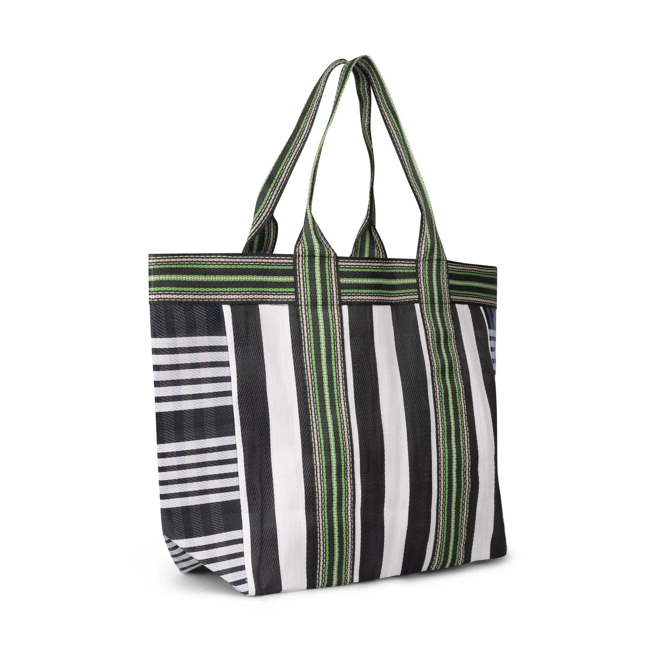 Eco Woven Wide Shopper/Beach Bag - Jet and Grass Green - THE BRISTOL ARTISAN