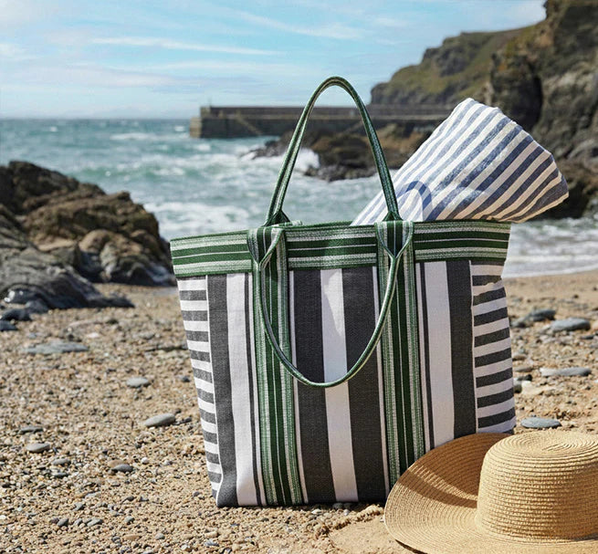 Eco Woven Wide Shopper/Beach Bag - Jet and Grass Green - THE BRISTOL ARTISAN