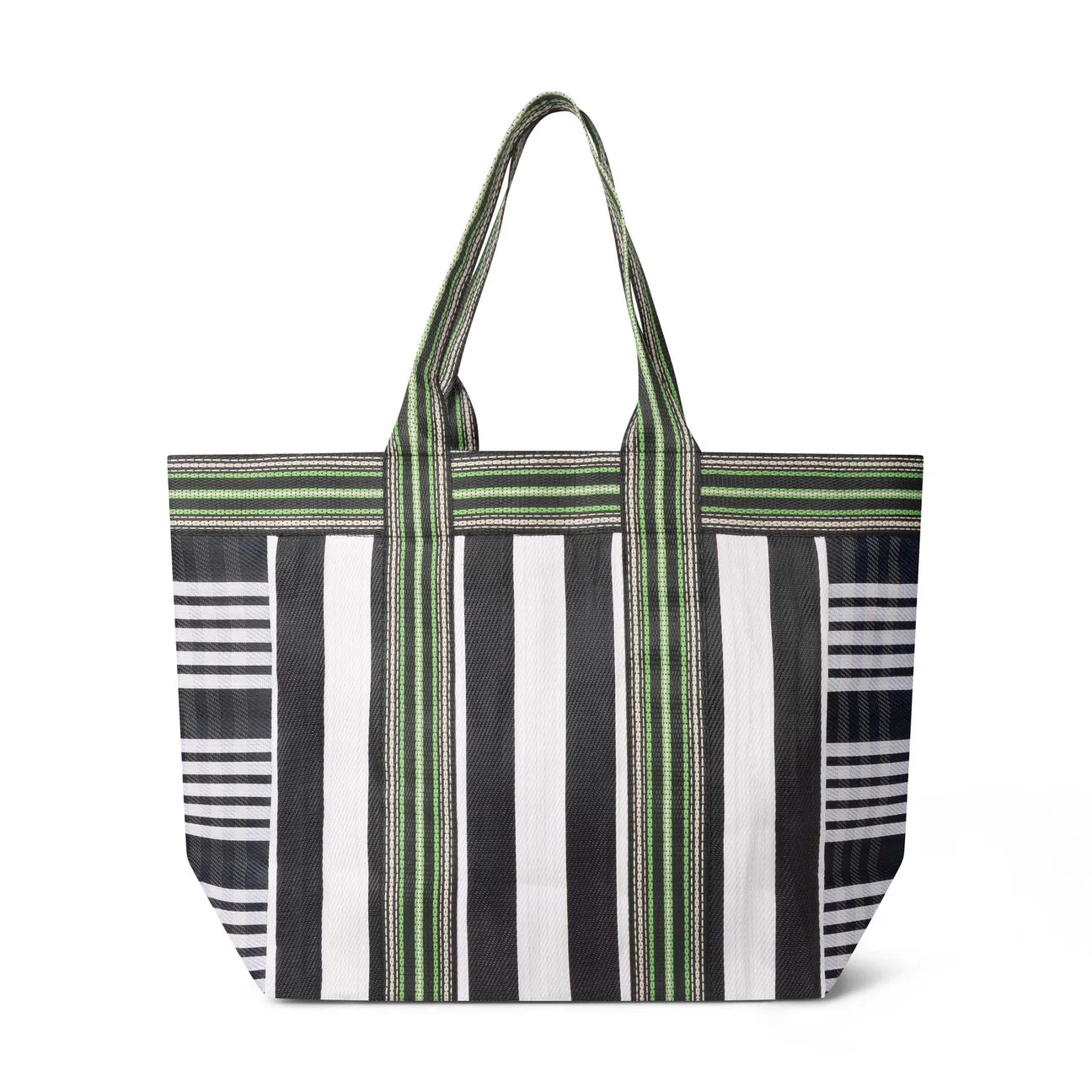 Eco Woven Wide Shopper/Beach Bag - Jet and Grass Green - THE BRISTOL ARTISAN