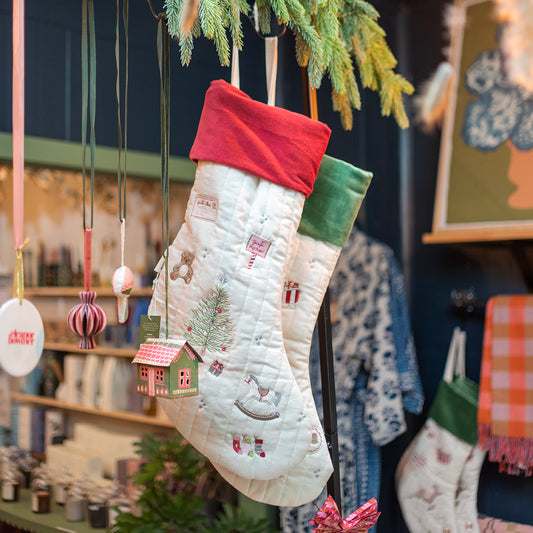 Embroidered Christmas present stocking - Christmas Morning - THE BRISTOL ARTISAN