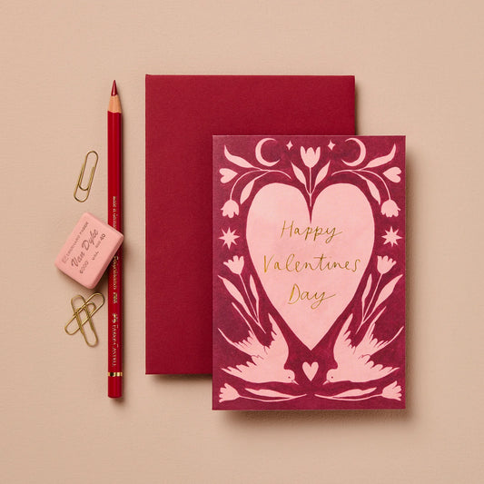 Folk Heart ‘Happy Valentine’s Day’ Card - THE BRISTOL ARTISAN