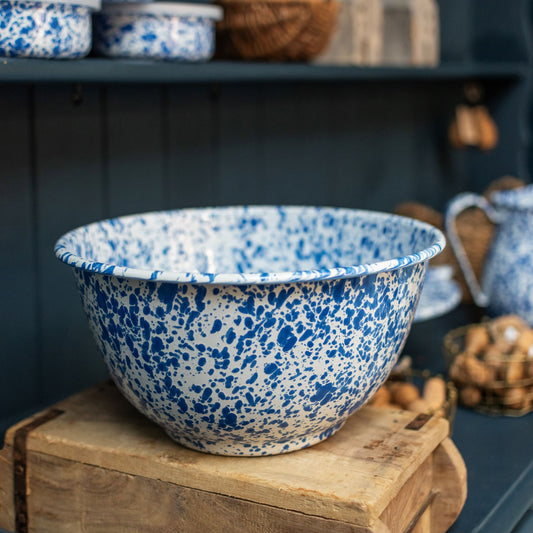 Blue Splatterware Enamel Salad Bowl - THE BRISTOL ARTISAN