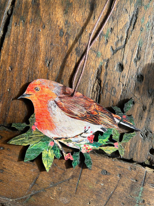 Festive Robin Birch Plywood Decoration- - THE BRISTOL ARTISAN