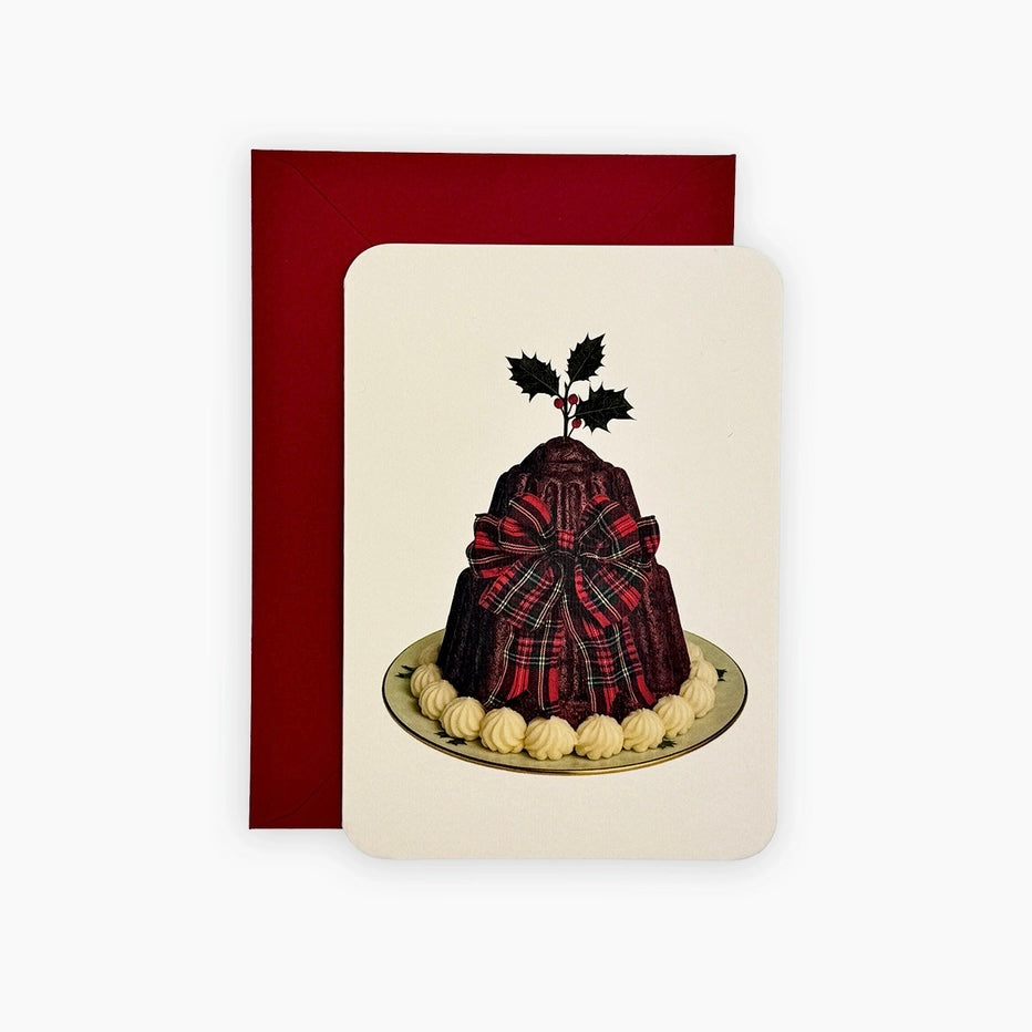 Christmas Plum Pudding Tartan Bow Card - THE BRISTOL ARTISAN