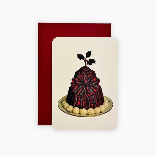 Christmas Plum Pudding Tartan Bow Card - THE BRISTOL ARTISAN