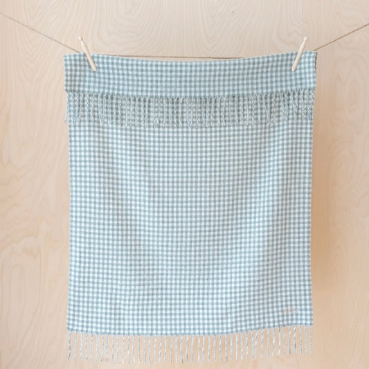 Lambswool Baby Blanket - Sage Gingham - THE BRISTOL ARTISAN