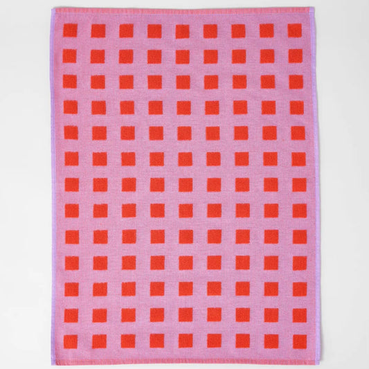 Squares Lilac & Red teatowel - THE BRISTOL ARTISAN