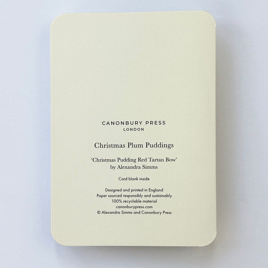 Christmas Plum Pudding Tartan Bow Card - THE BRISTOL ARTISAN