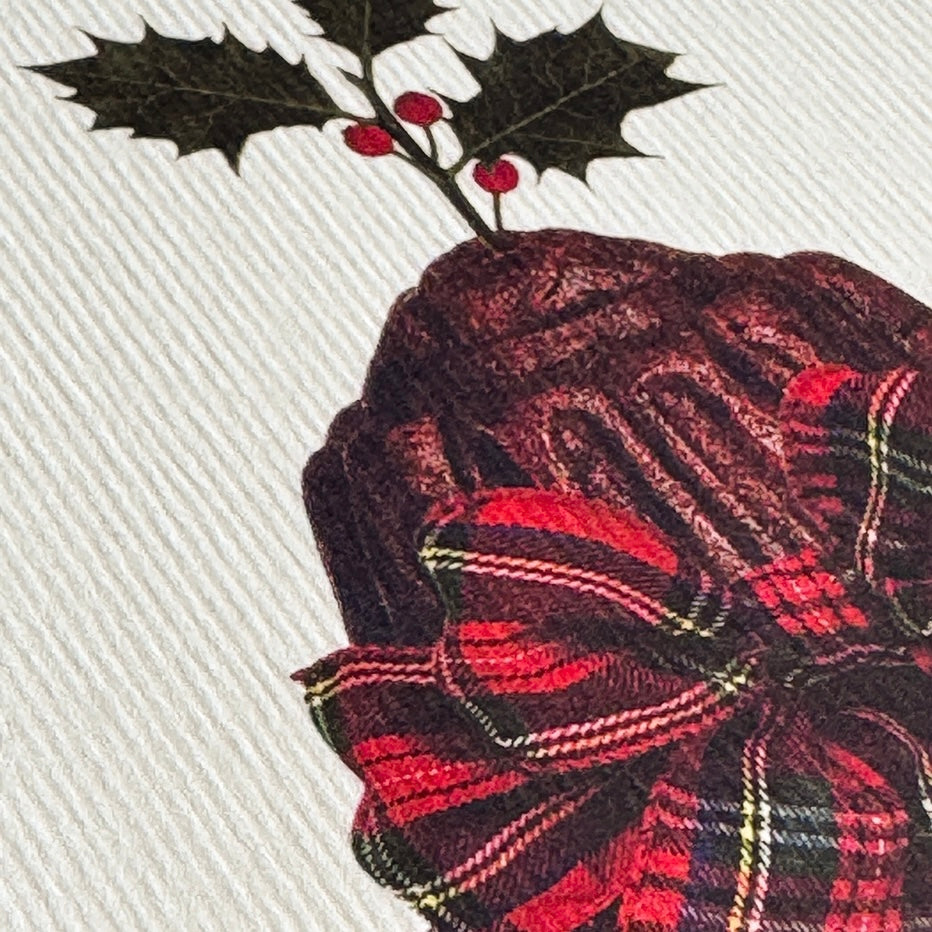 Christmas Plum Pudding Tartan Bow Card - THE BRISTOL ARTISAN