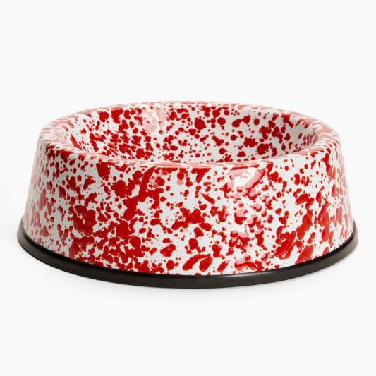 Red Splatter Enamelware Large Dog Bowl - THE BRISTOL ARTISAN
