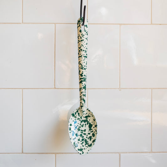 Green Splatter Enamel Large Serving Spoon - THE BRISTOL ARTISAN