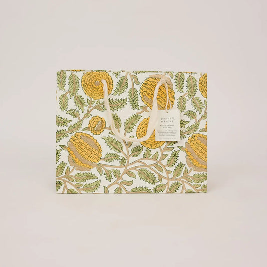 Hand Block Printed Medium Gift Bag - Marigold Glitz Sunshine - THE BRISTOL ARTISAN
