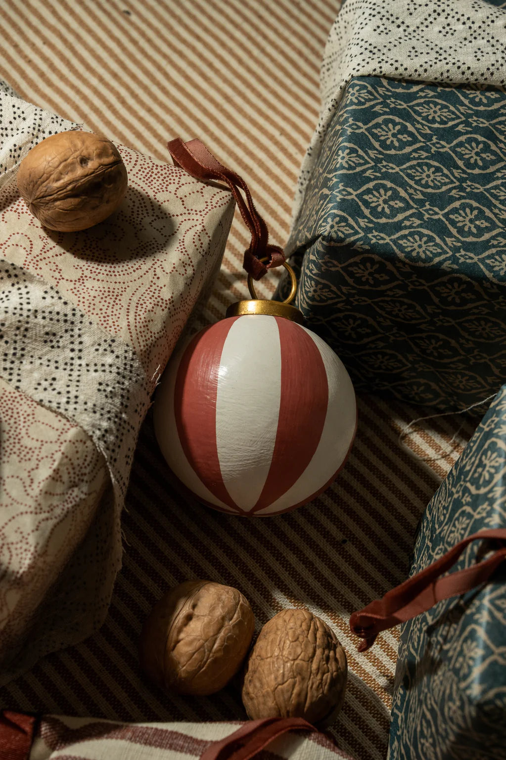 Hand Painted Baubles with Velvet Ribbon, Berry - Set of 3 - THE BRISTOL ARTISAN
