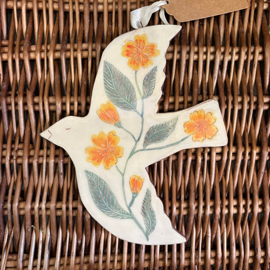 Hanging Ceramic Tile - Bird with Yellow Flowers - THE BRISTOL ARTISAN