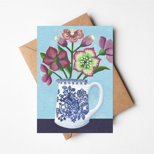 Hellebores in Pheasant Jug Card by Susie Hamilton - THE BRISTOL ARTISAN