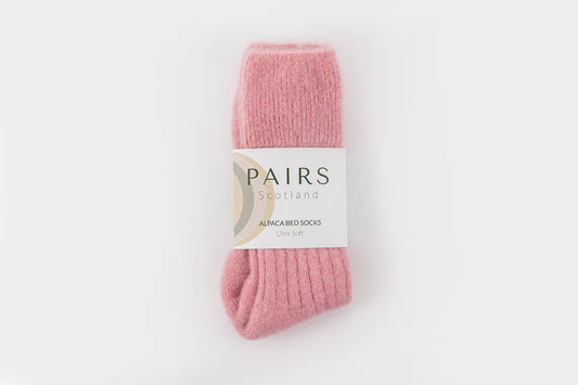 Ultra soft alpaca ribbed bed socks - pink - THE BRISTOL ARTISAN