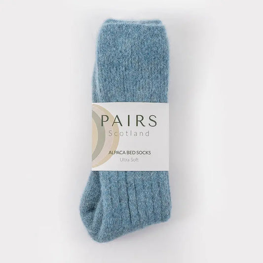 Ultra soft alpaca ribbed bed socks - blue - THE BRISTOL ARTISAN