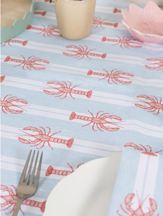 Blue Striped Lobster Tablecloth