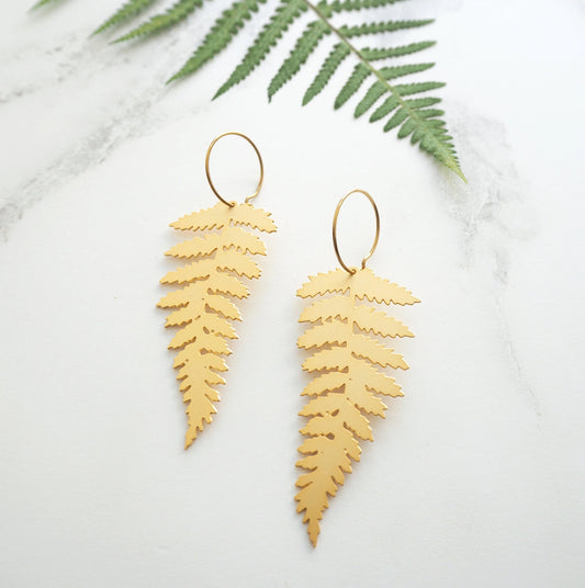 Gold Fern Hoop Earrings - THE BRISTOL ARTISAN