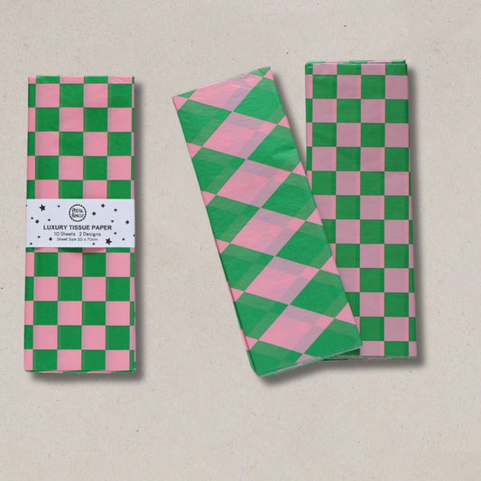 Luxury Tissue Paper - Green & Pink Chequerboard/Diamond - THE BRISTOL ARTISAN