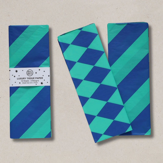 Luxury Tissue Paper - Cobalt Blue & Jade Diamond/Diagonal - THE BRISTOL ARTISAN