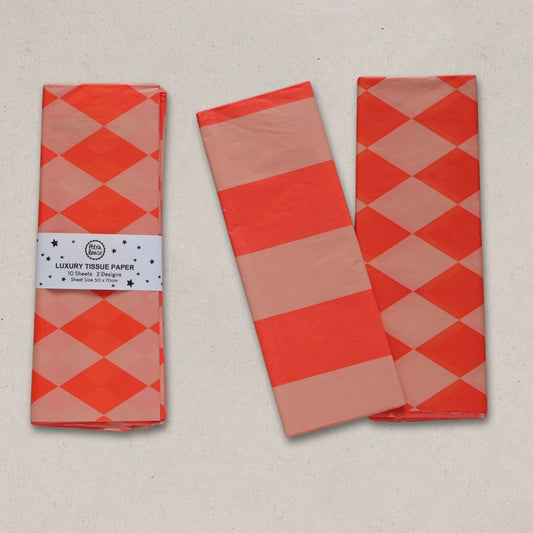 Luxury Tissue Paper - Orange & Peach Diamond/Stripe - THE BRISTOL ARTISAN