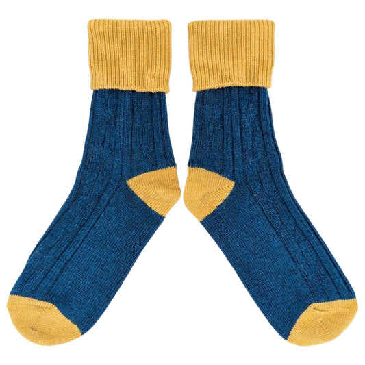 Cashmere Blend Slouch Socks - Teal & Gold - UK 4-7 - THE BRISTOL ARTISAN