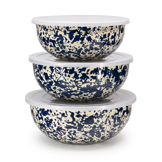 Navy Splatter Enamel Multipurpose Bowls - Set of 3 - THE BRISTOL ARTISAN