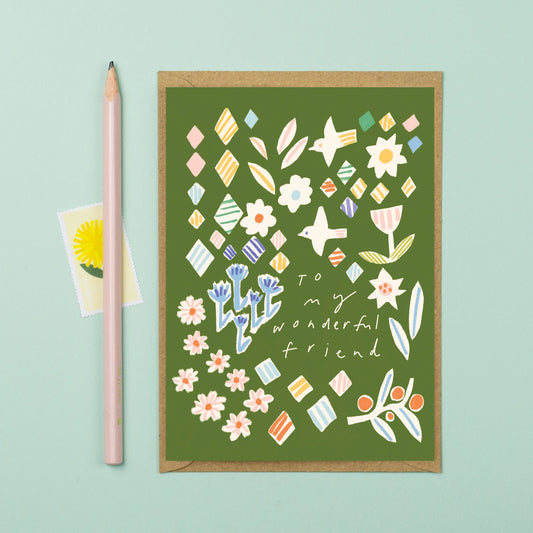 Wonderful Friend Folk card - THE BRISTOL ARTISAN