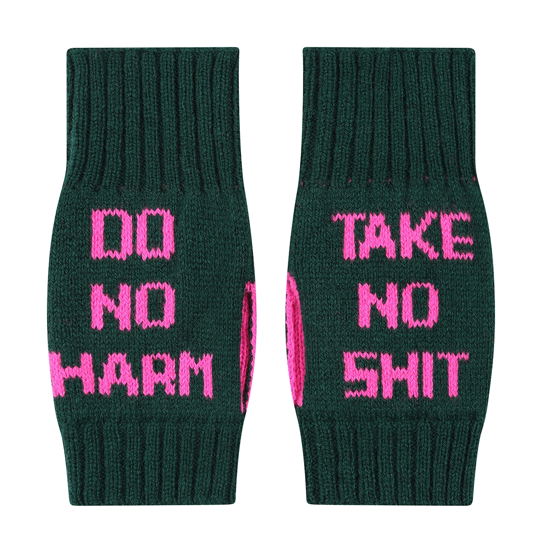 Do No Harm, Take No Shit Wrist Warmers - Evergreen - THE BRISTOL ARTISAN