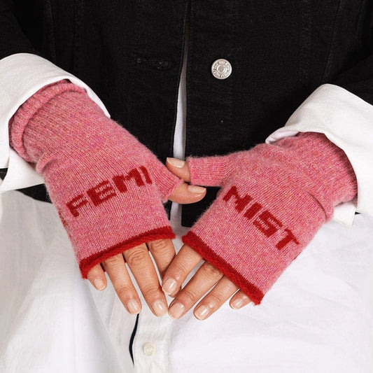 Feminist Fingerless Mittens - French Rose & Rouge - THE BRISTOL ARTISAN