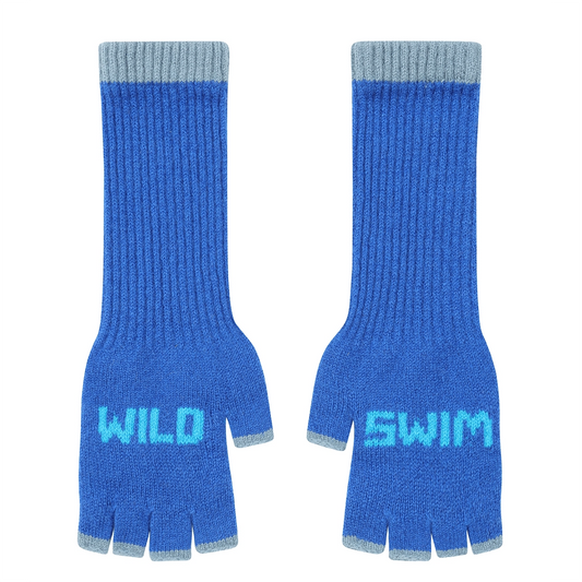 Wild Swim Fingerless Gloves - Klein Blue & Neon Blue - THE BRISTOL ARTISAN