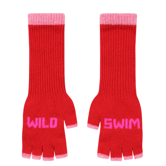 Wild Swim Fingerless Gloves - Rouge & Neon Pink - THE BRISTOL ARTISAN