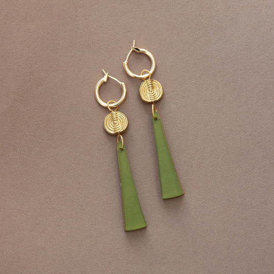 Power Drop Hoop Earrings - Moss Green - THE BRISTOL ARTISAN