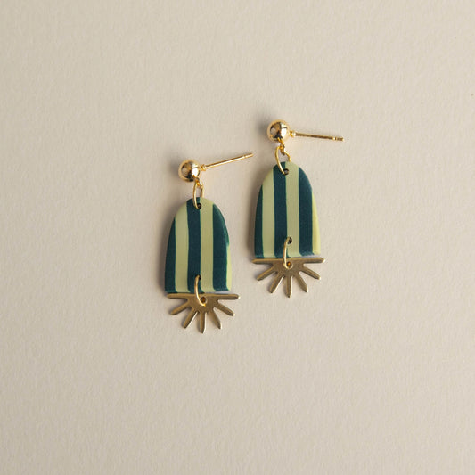 Sunny Stripe Drop Earrings - Forest & Apple Green - THE BRISTOL ARTISAN