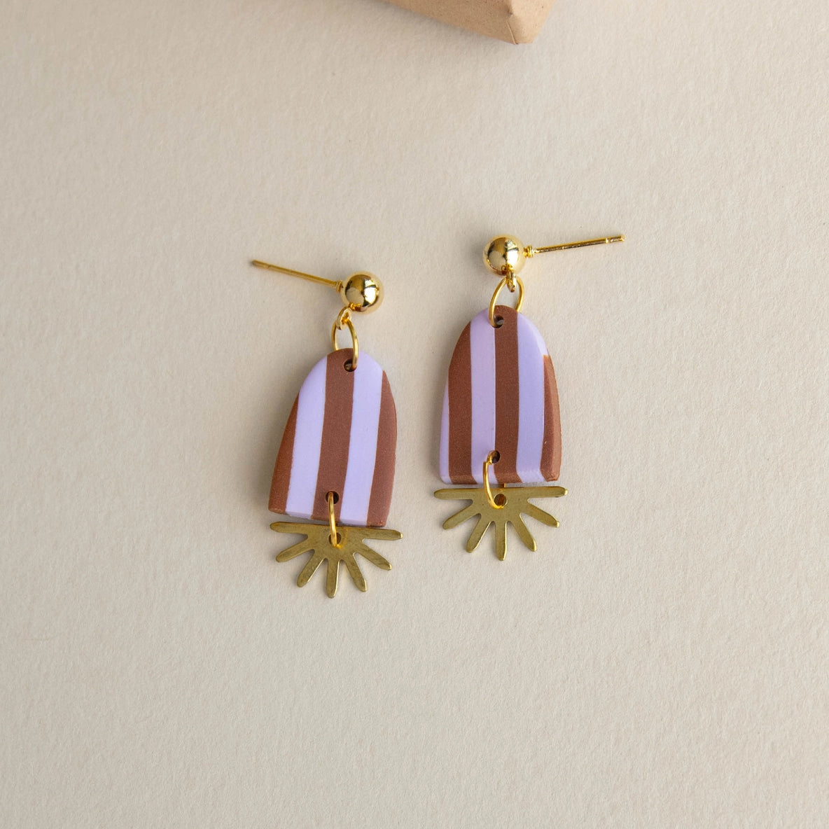 Sunny Stripe Drop Earrings - Lilac & Chocolate Brown - THE BRISTOL ARTISAN