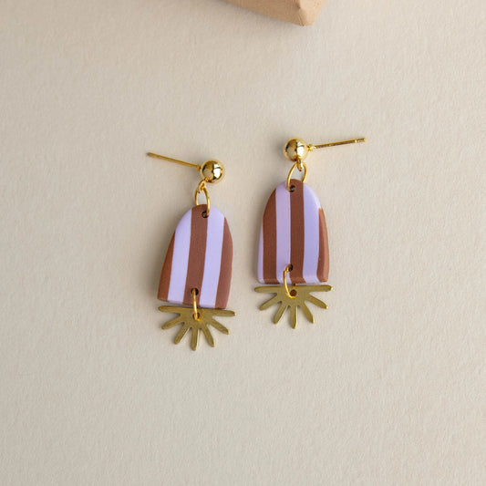 Sunny Stripe Drop Earrings - Lilac & Chocolate Brown - THE BRISTOL ARTISAN