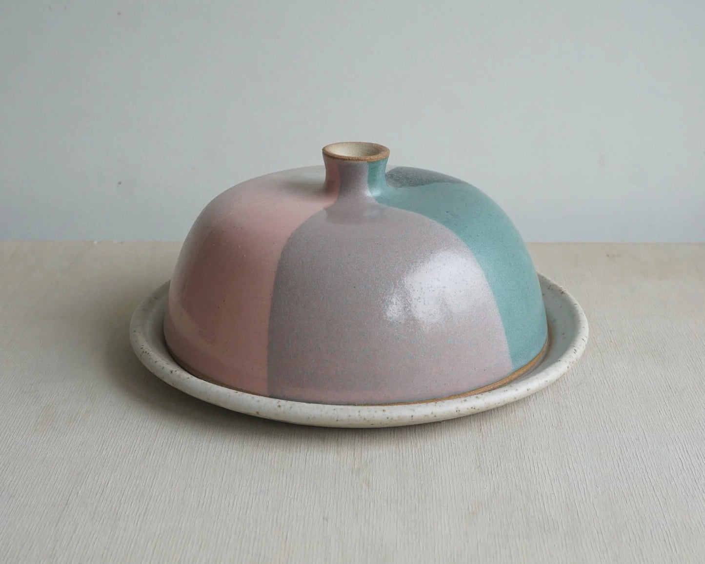 'Bristol' Trio Glaze Butter Dish - Jade & pink by Liz Vidal