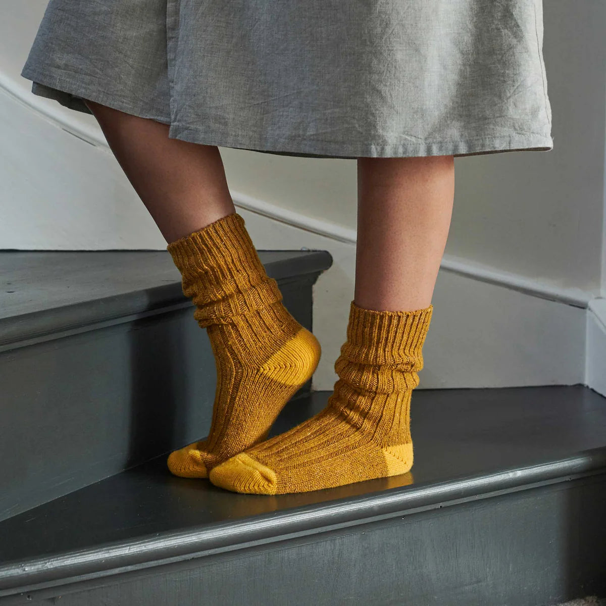 Unisex Recycled Silk Blend Ribbed Socks - Mustard & Yellow - 8-11 - THE BRISTOL ARTISAN