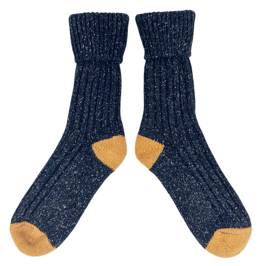 Unisex Recycled Silk Blend Ribbed Socks - Navy & Mustard - 8-11 - THE BRISTOL ARTISAN