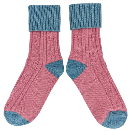 Cashmere Blend Slouch Socks - Dusky Pink & Jade - UK 4-7 - THE BRISTOL ARTISAN