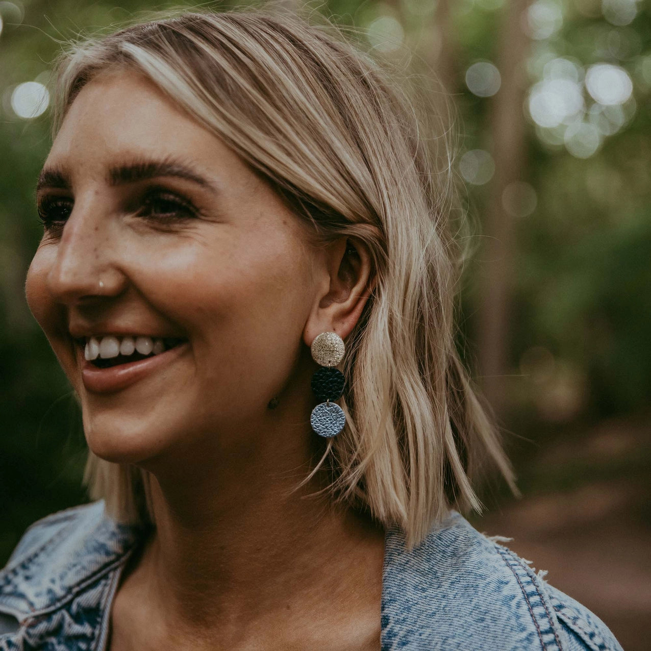 Nicola Leather Statement Earrings - Metallic Navy - THE BRISTOL ARTISAN