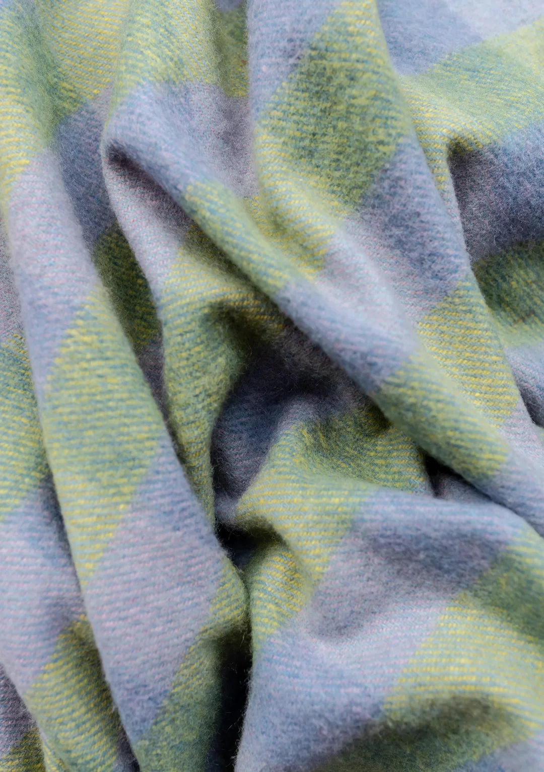Recycled Wool Blanket in Green and Blue  Gingham
