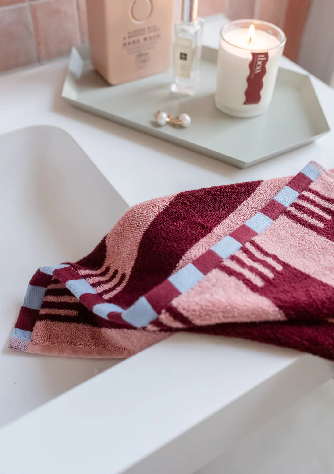 Terry Cotton Towels in Pink Stripe - THE BRISTOL ARTISAN