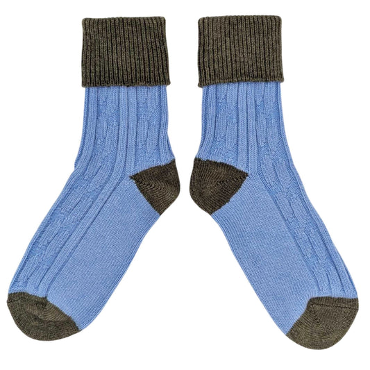 Cashmere Blend Slouch Socks - Light Blue & Green - UK 4-7 - THE BRISTOL ARTISAN